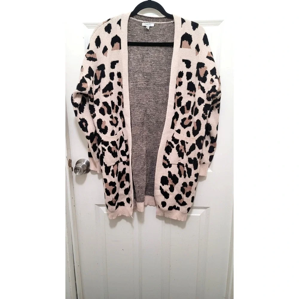 Jodifl Leopard Print Open Front Cardigan‎ Sweater With Pockets